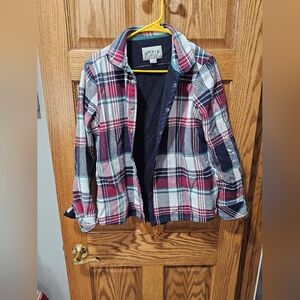 Orvis Plaid Snap-Front Flannel Jacket in Navy & Burgundy